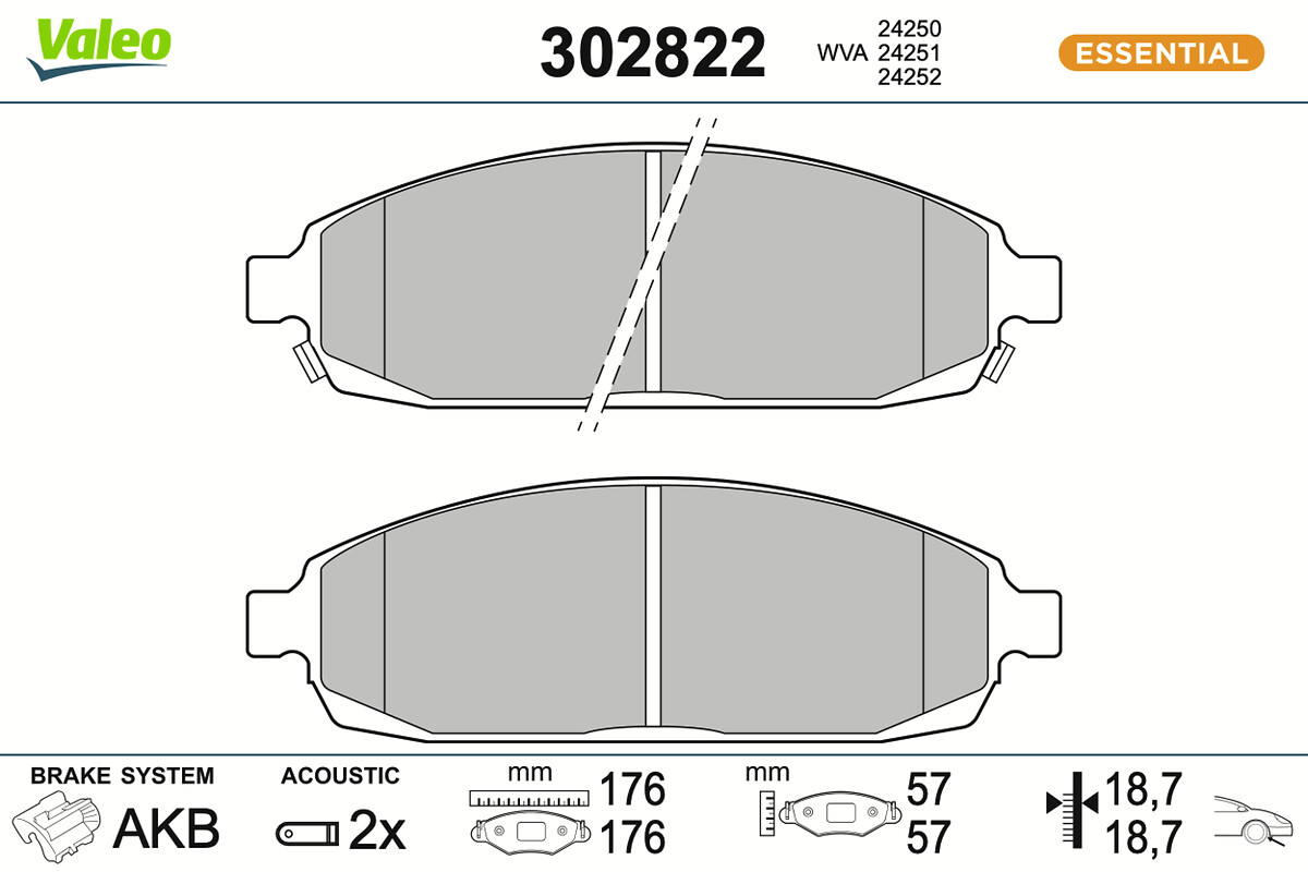 Kit pastiglie freno, Freno a disco - 302822 VALEO